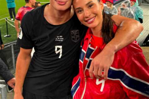 Erling Haaland and girlfriend Isabel Haugseng Johansen celebrate after Norway’s World Cup win