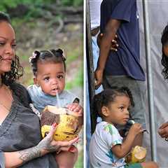 Rihanna Takes Kids on Trip to Barbados, Drinks Out of Coconut