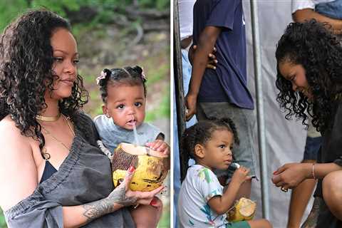 Rihanna Takes Kids on Trip to Barbados, Drinks Out of Coconut