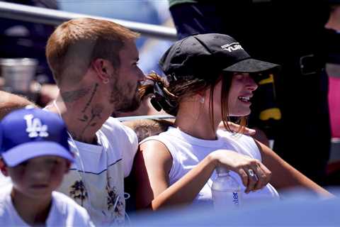 Justin and Hailey Bieber score front-row seats for Dodgers vs. Brewers series finale